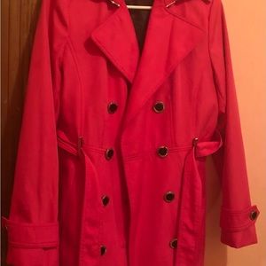 Pink coat, button up, brand name- CALVIN KLEIN, slightly used.